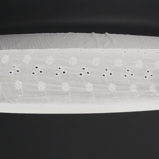 Embroidered Eyelet Cotton Voile - White Little Flowers on Vines - Naomi Collection