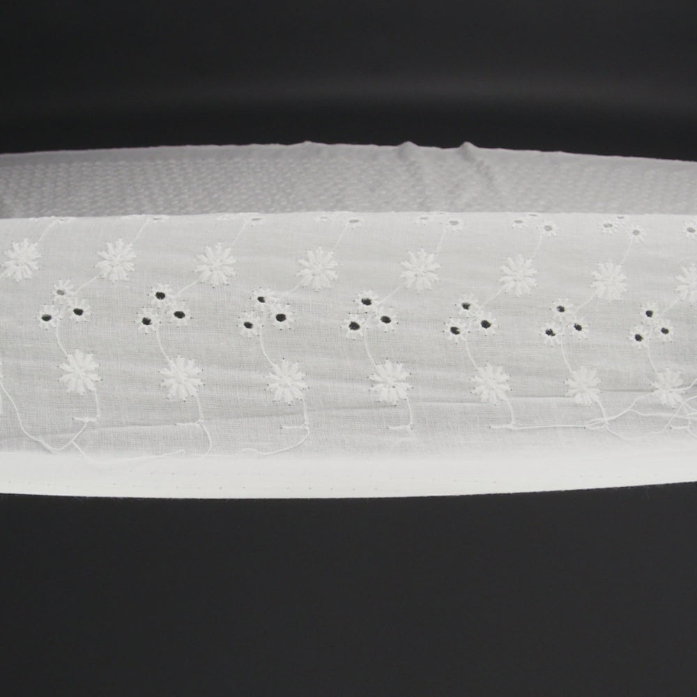 Embroidered Eyelet Cotton Voile - White Little Flowers on Vines - Naomi Collection