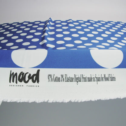 Stretch Cotton Sateen - Blue and White Polka Dots - Mood Exclusive Mahina Dots Print