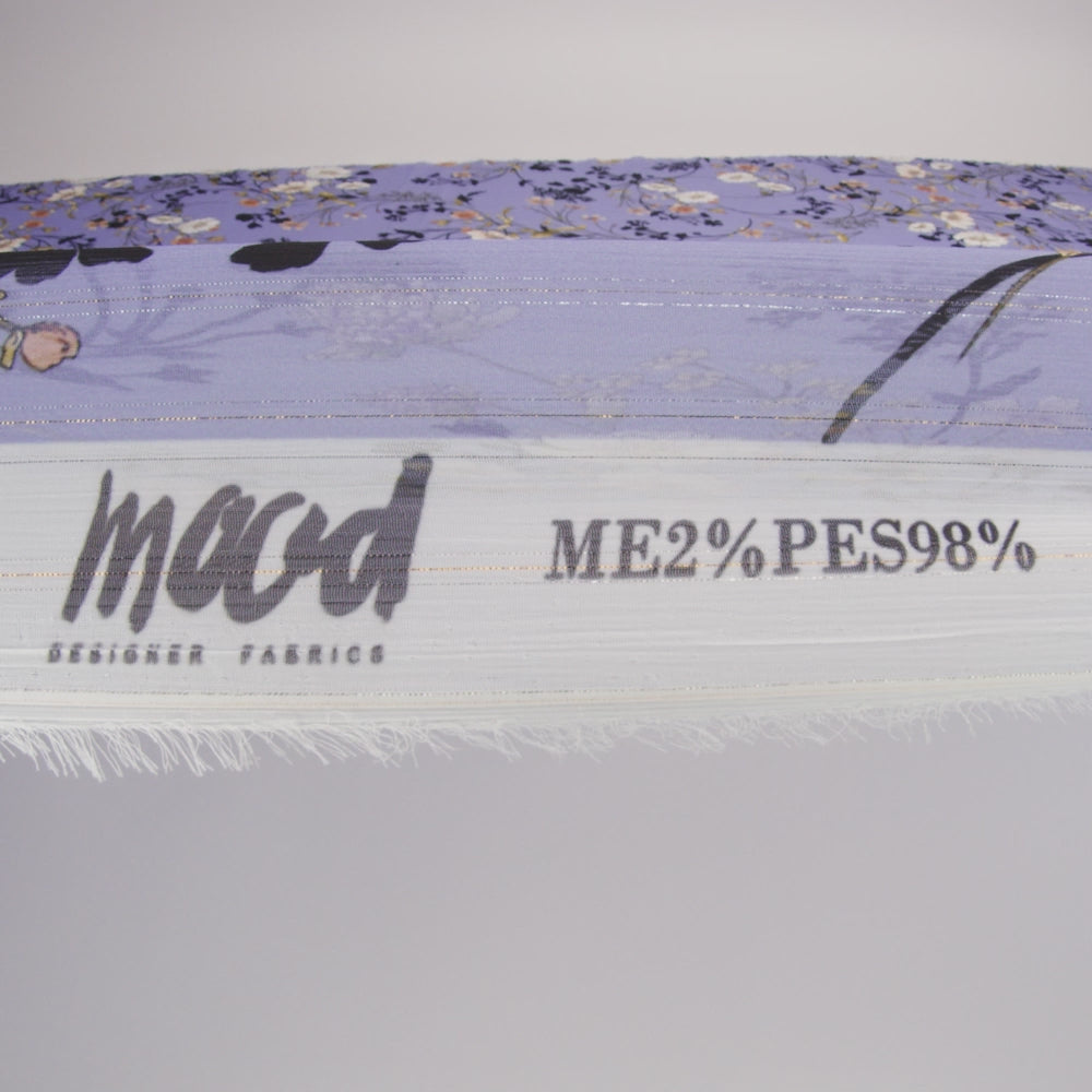 Polyester Chiffon Print with Metallic Pinstripes - Lavender and White Floral - Mood Exclusive Ornamental Orchestra - Image 5 of 5