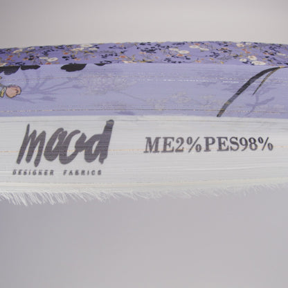 Polyester Chiffon Print with Metallic Pinstripes - Lavender and White Floral - Mood Exclusive Ornamental Orchestra