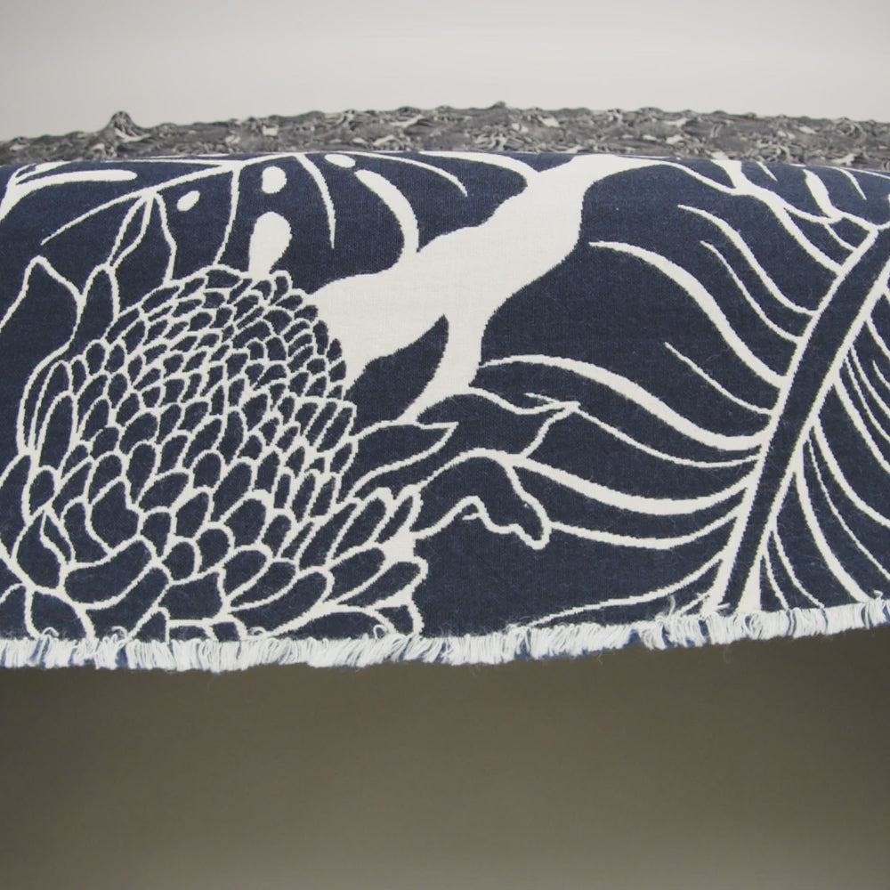 Italian Carbon Blue and Ecru Floral Cotton Jacquard - Image 5 of 5