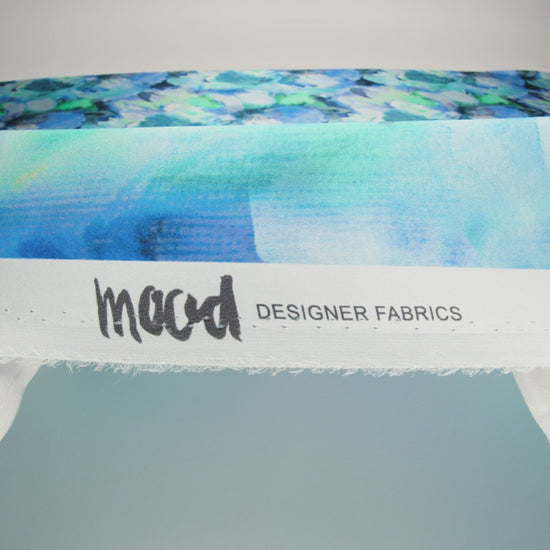 Silk Charmeuse Print 16MM, Made in Italy - Blue, Green and Light Purple Watercolor Flowers