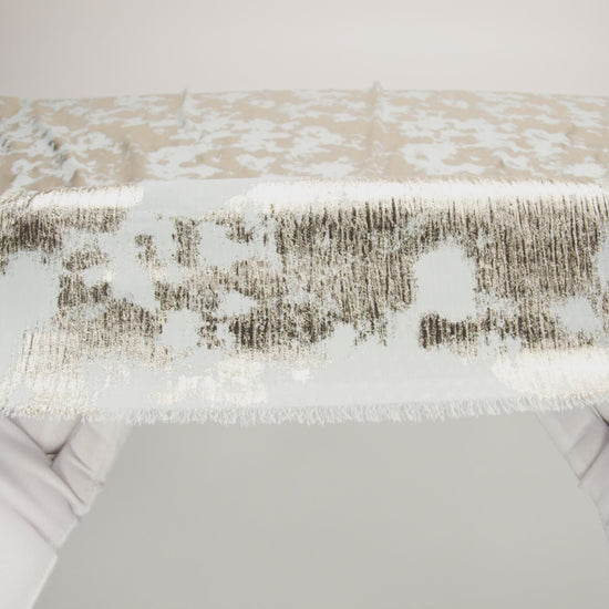 Polyester Chiffon Plisse with Abstract Gold Foiling - Pale Blue - Aralia Collection