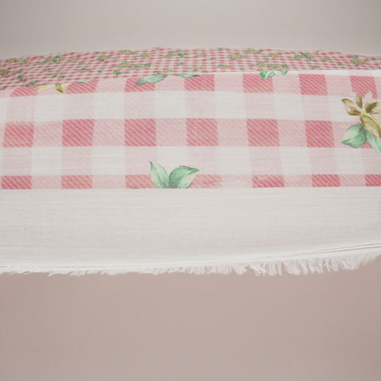 Crinkled Cotton Gauzy Woven - Pink, White and Yellow Flowers on Gingham - Mood Exclusive Picnic Petals Print