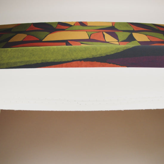 Polyester Satin - Olive Green, Aubergine and Mustard Abstract Shapes - Mood Exclusive Terra Mosaic Print