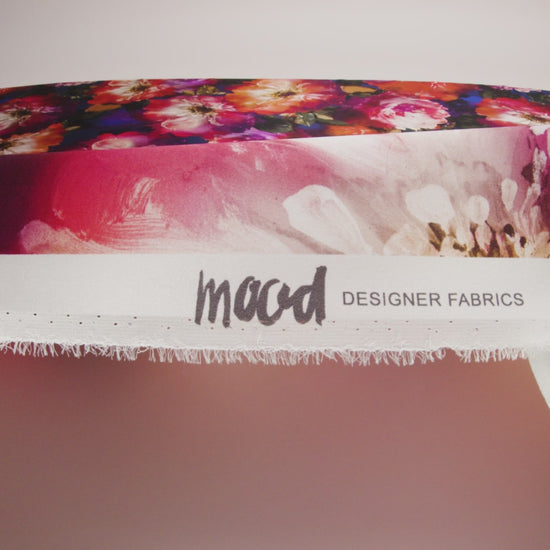 Mood Exclusive Italian Pink, Orange and Blue Painterly Floral Digitally Printed Silk Charmeuse