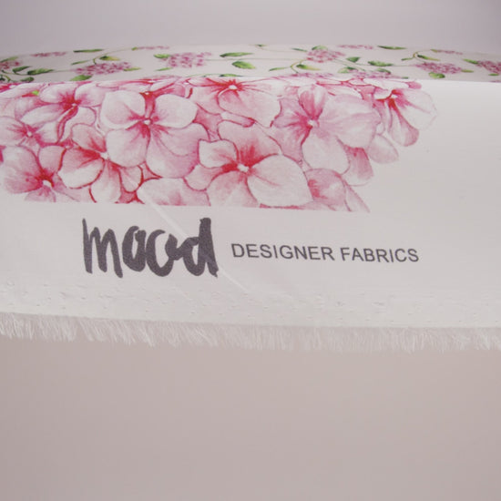 Heavy Silk Satin-Faced Organza, Made in Italy - White, Pink and Green Hydrangeas