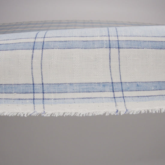 Lightweight Linen Dobby - Light Blue and Cream Plaid with Basketweave Details