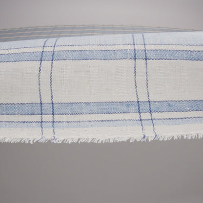 Lightweight Linen Dobby - Light Blue and Cream Plaid with Basketweave Details