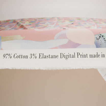 Stretch Cotton Sateen - Pink and Multicolor Abstract Spots - Dappled Duende Print - Mood Exclusive Avenable Collection