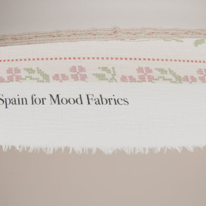 Slubbed Gauzy Cotton Woven - Pale Peach, Pink and Green Cross Stitch Berries and Flowers Stripes - Mood Exclusive Needlepoint Petals Print