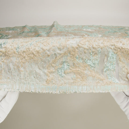 Mood Exclusive Metallic Seafoam and Beige Painterly Swirls Luxury Burnout Brocade - Image 5 of 5