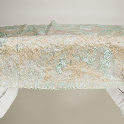 Mood Exclusive Metallic Seafoam and Beige Painterly Swirls Luxury Burnout Brocade