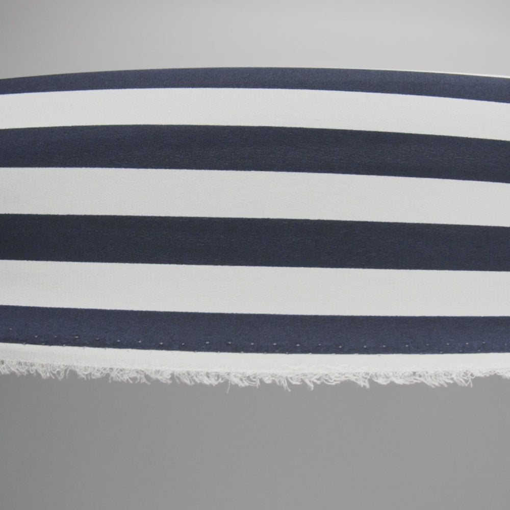 Famous Australian Designer Navy and White Striped Stretch Silk Crepe de Chine - Image 6 of 6