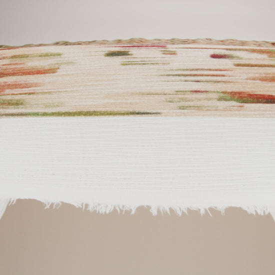 Slubbed Gauzy Cotton Woven - Beige, Burgundy and Green Abstract Painterly Ikat - Mood Exclusive Striate Shot Print