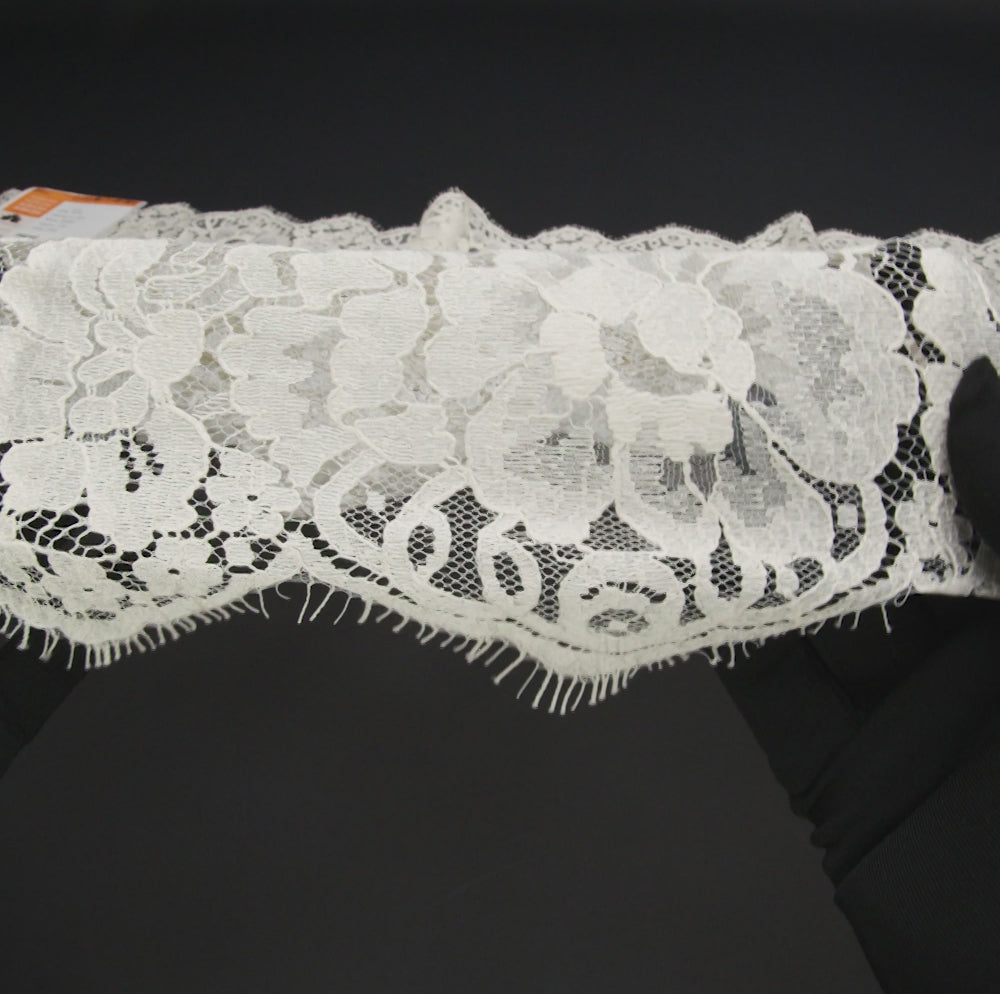 French Mercerized Cotton Leavers Lace with Finished Scalloped Edges by