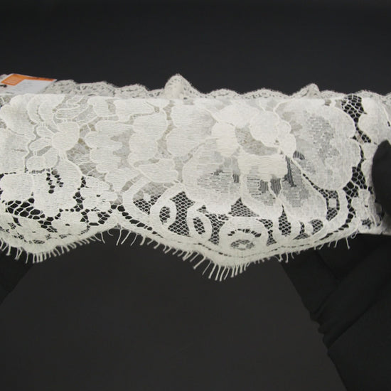 French Mercerized Cotton Leavers Lace with Finished Scalloped Edges by Solstiss - Greige Bold Florals