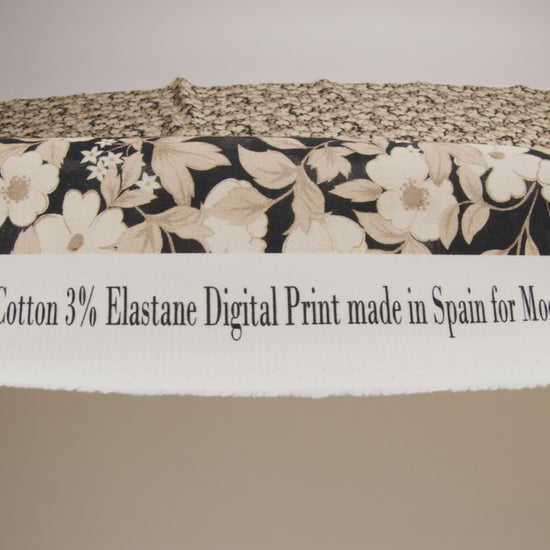 Brushed Stretch Cotton Twill Print - Black and Cream Floral - Mood Exclusive Moon-Calm Meeting