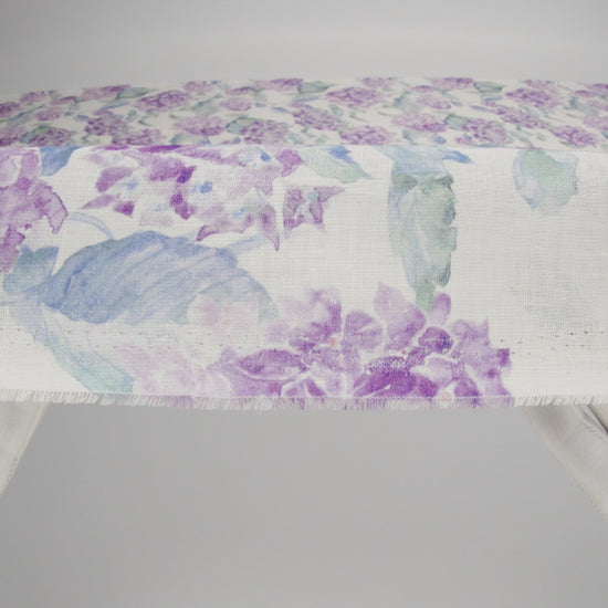 Purple, Green and White Hydrangeas Medium Weight Linen Woven