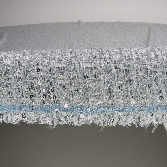 Metallic Embellished Tweed - Bright Silver with Sequins and Eyelash Fringe