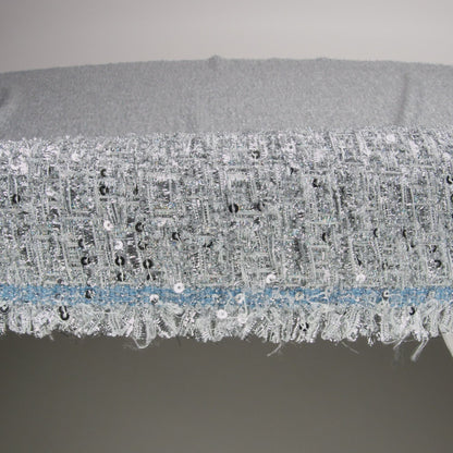 Metallic Embellished Tweed - Bright Silver with Sequins and Eyelash Fringe