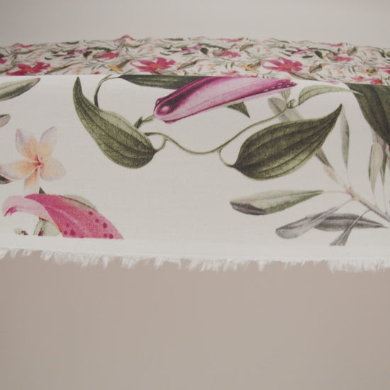 Mercerized Organic Egyptian Cotton Voile - Green, Pink and White Tropical Flowers - Toulouse Collection