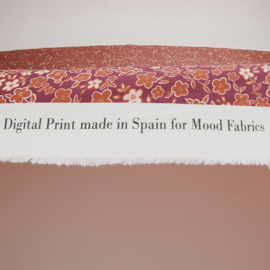 Stretch Cotton Twill Print - Burgundy, Rust and Peach Floral - Mood Exclusive September Sprouts