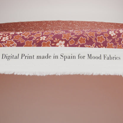Stretch Cotton Twill Print - Burgundy, Rust and Peach Floral - Mood Exclusive September Sprouts