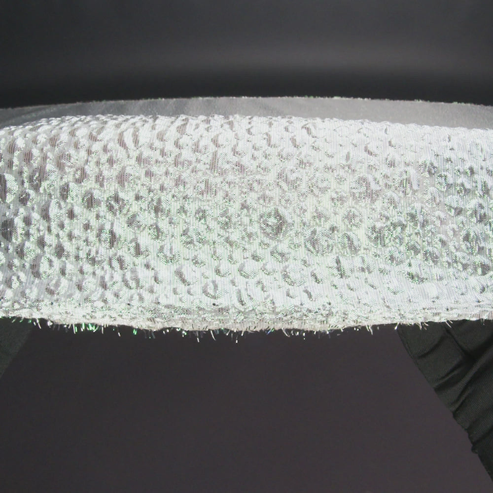 Metallic Bright White and Green Iridescent Bubbly Organza Brocade