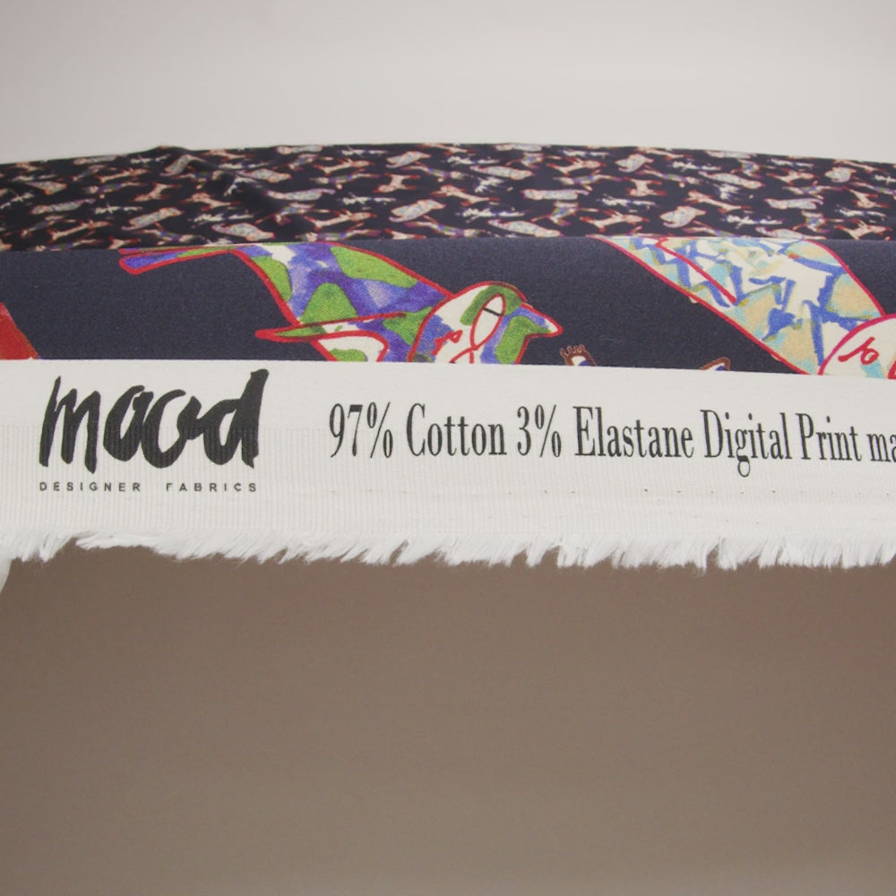Stretch Cotton Sateen - Colorful Cats on Black - Fatuous Felines Print - Mood Exclusive Tumunyana Collection