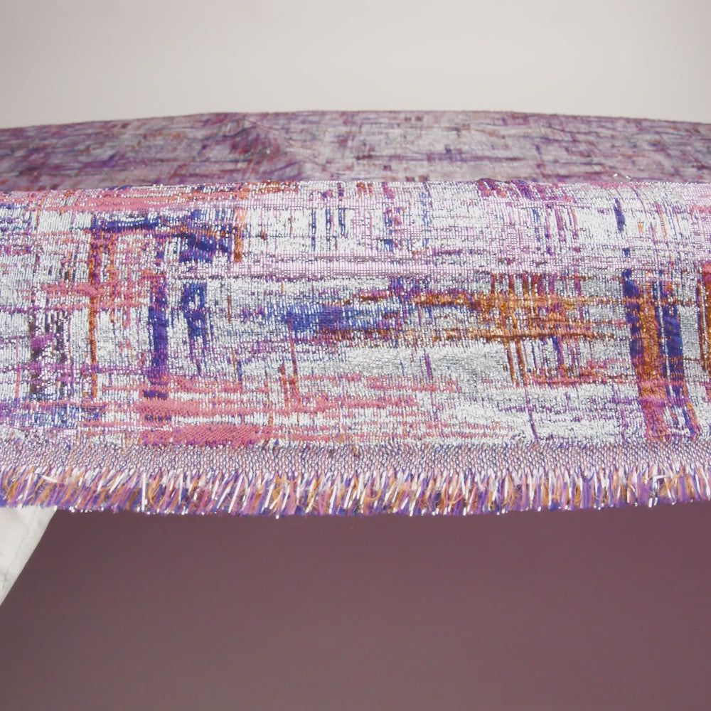 Metallic Silver, Orange and Navy Crosshatching Luxury Brocade - Image 6 of 7