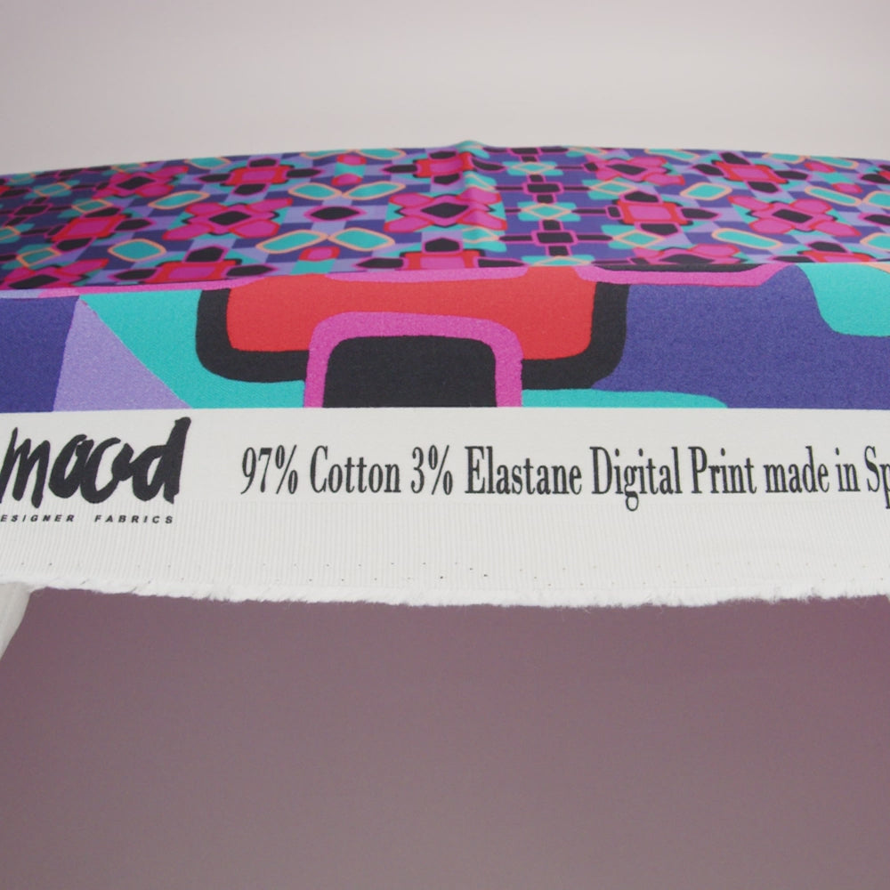Stretch Cotton Sateen - Teal and Pink Geometric Tiles - Jukebox Jivin' Print - Mood Exclusive Yesterday Collection - Image 6 of 7