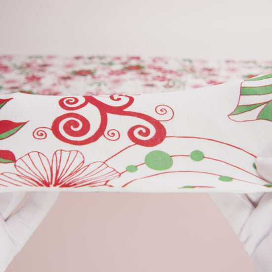 Red, Green and White Christmas-Spirited Floral Cotton Jersey