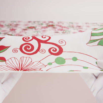 Red, Green and White Christmas-Spirited Floral Cotton Jersey