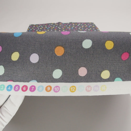 Printed Quilting Cotton by Ghazal Razavi for FIGO Studio - Gray and Rainbow Pom Poms - Dewfall Collection