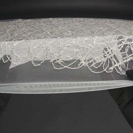 Corded Glitter Tulle with Sequins - White and Metallic Silver Abstract
