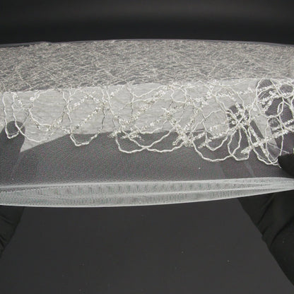Corded Glitter Tulle with Sequins - White and Metallic Silver Abstract
