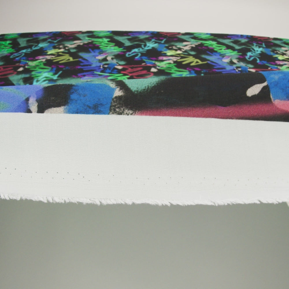 Sustainable Viscose Crepe Print - Black, Turquoise and Green Graffiti - Mood Exclusive Basquiat Beat - Image 6 of 6