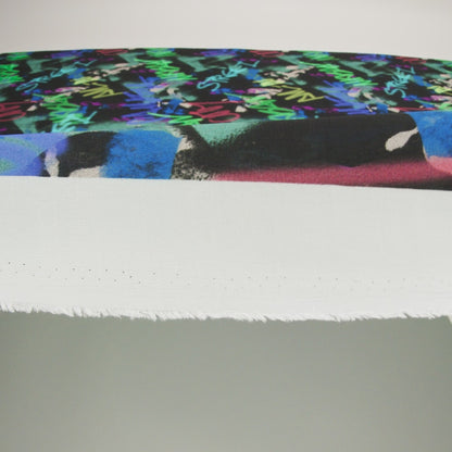 Sustainable Viscose Crepe Print - Black, Turquoise and Green Graffiti - Mood Exclusive Basquiat Beat