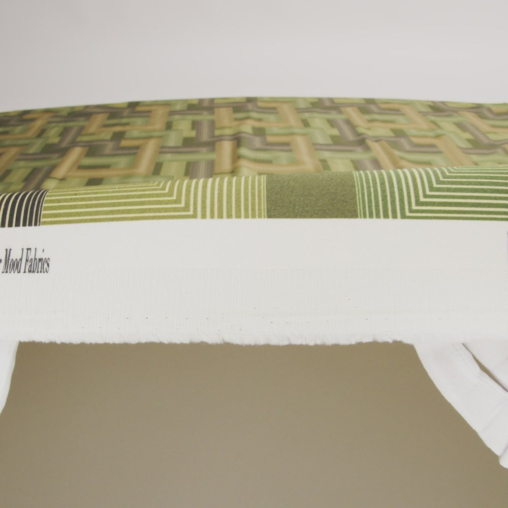 Stretch Cotton Sateen - Olive and Hunter Green Geometric Lines - Hedge Maze Print - Mood Exclusive Acadia Collection - Image 6 of 7