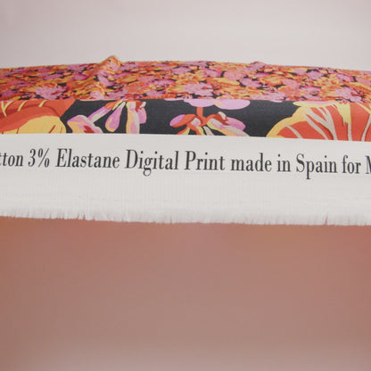 Stretch Cotton Sateen - Black, Pink and Yellow Floral - Tangerine Dreams Print - Mood Exclusive Citrus Collection