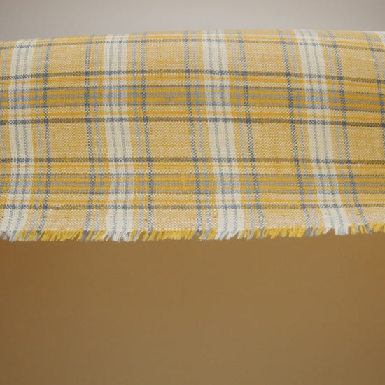 Lightweight Linen Woven - Golden Yellow, Dark Blue and White Plaid