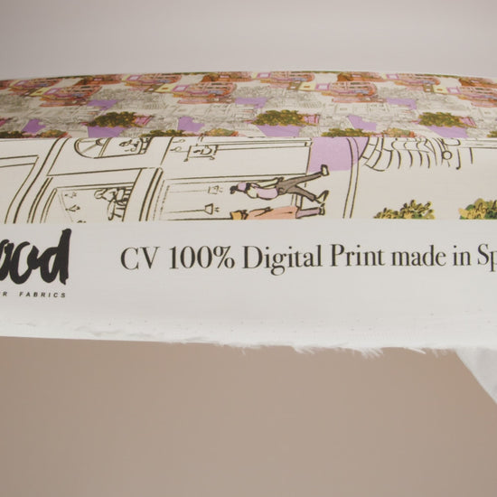 Rayon Challis - Multicolor Streetscapes and Trees - Growing Roots Print - Mood Exclusive Wisteria Collection