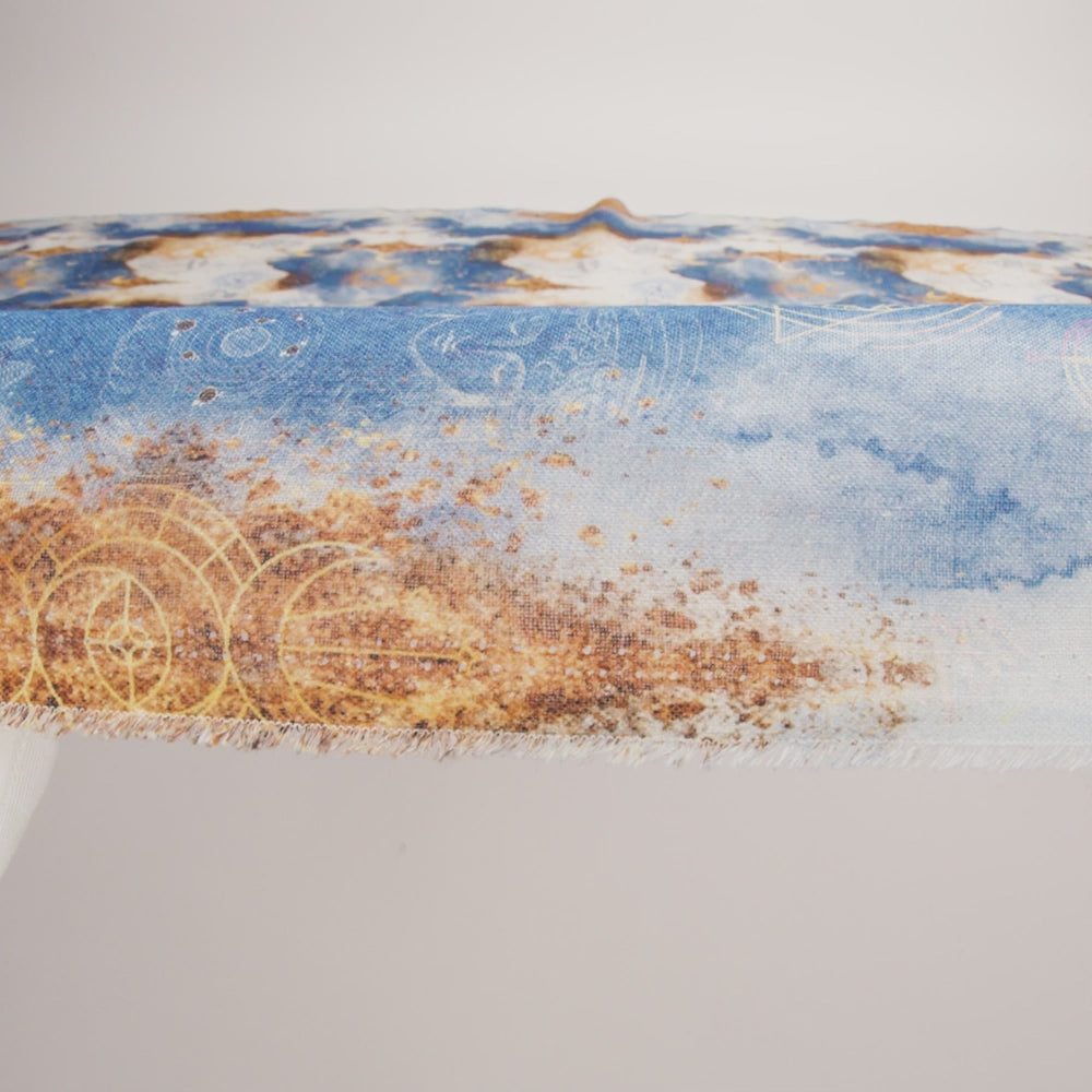 Blue and Gold Suns and Stars Medium Weight Linen Woven - Image 6 of 7