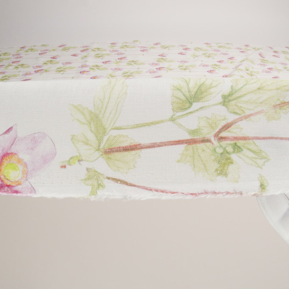 Pink, Green and White Anemone Flower Medium Weight Linen Woven - Image 6 of 6
