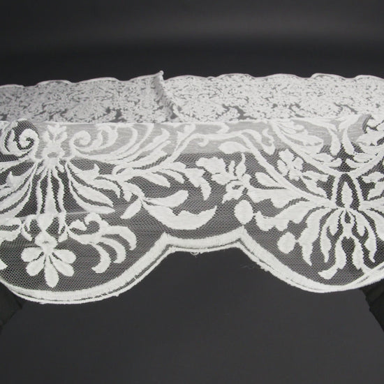 Embroidered Lace Tulle - Bright White Floral Damask with Pineapples