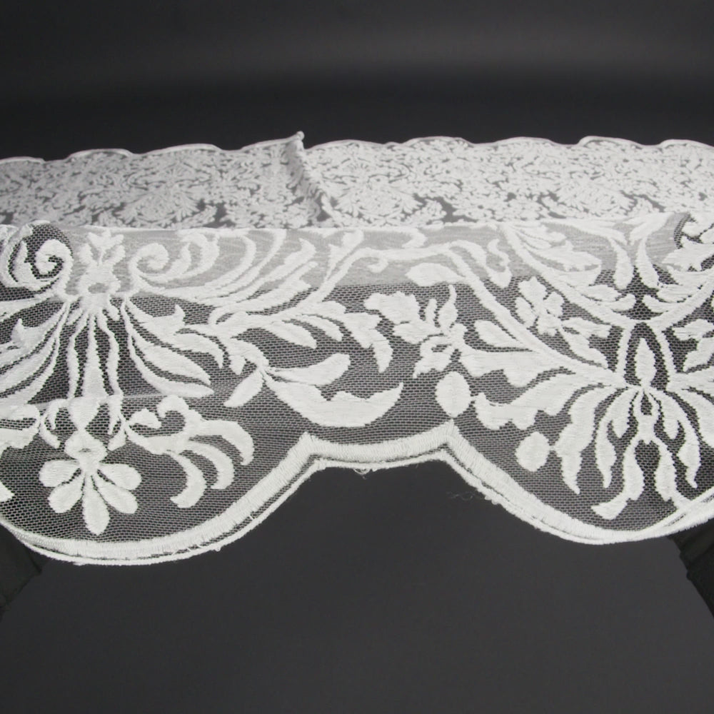 Embroidered Lace Tulle - Bright White Floral Damask with Pineapples