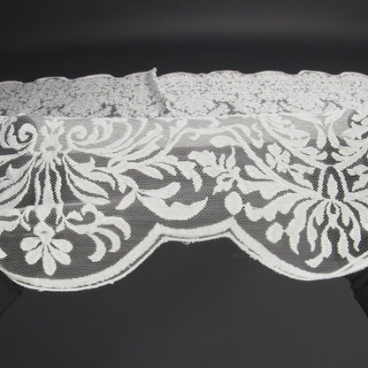 Embroidered Lace Tulle - Bright White Floral Damask with Pineapples