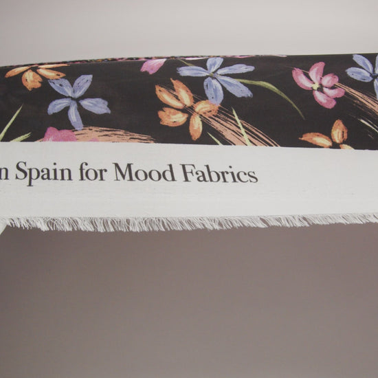 Polyester Charmeuse Print - Black, Pink and Blue Floral - Mood Exclusive In the Wind
